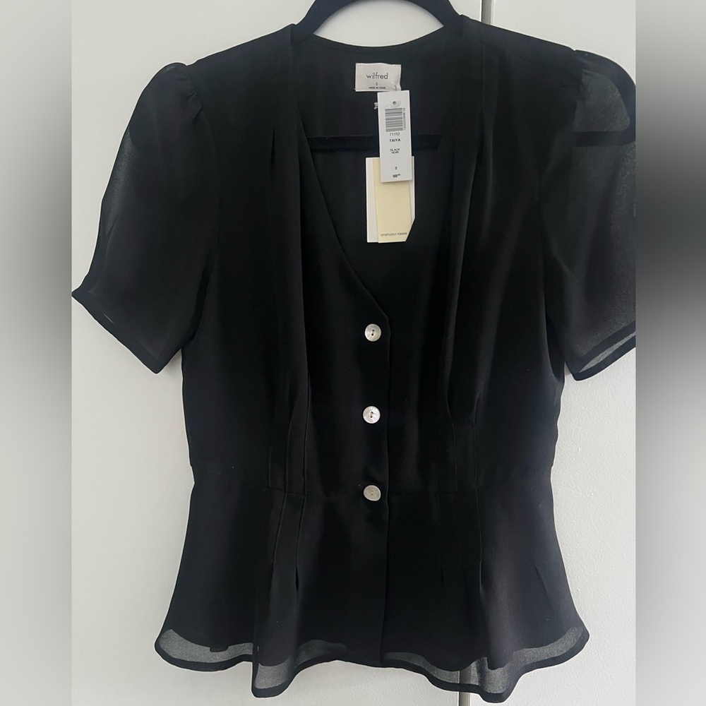 Aritzia Wilfred front button black blouse